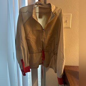 Beige and Red Windbreaker Jacket